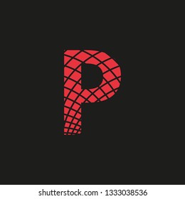 symbol letter P with appearance of footprint in red color on black background retro image, editable vector