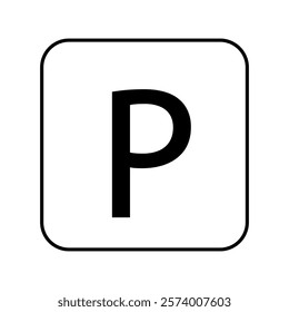 The symbol of the letter "P" inside a square frame, indicating a parking area. Commonly used in road signs, city maps, or transport plans.