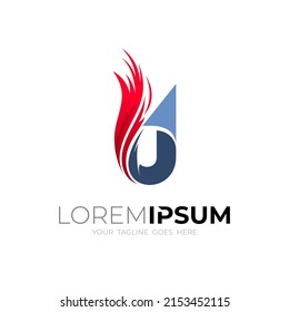 Symbol letter U logo and fire design combination, 3d style