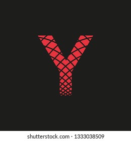 symbol letter Y with appearance of footprint in red color on black background retro image, editable vector