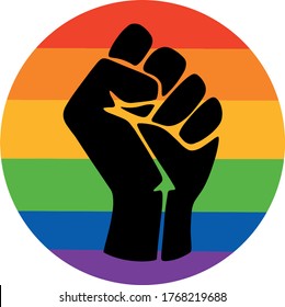 Symbol of the LGBT community, a fist in a rainbow circle. Movement for freedom and equality. Flat vector illustration.