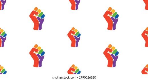 Symbol of the LGBT community, a rainbow fists. Symbols of the movement for freedom of black people. Black lives matter. Vector pattern with colorful fists.