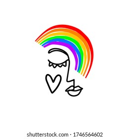 Symbol of the LGBT community rainbow. Multicolor symbol and abstract portrait in doodle style. Isolated on a white background. Stock vector illustration. For printing on clothes and paper.