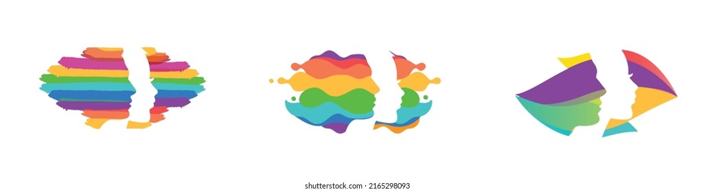 Symbol Of The LGBT Community. Set Of LGBT Pride, Abstract Rainbow And Human Head Silhouette. Human Rights And Gender Equity Symbol. LGBT Flag Or Rainbow Flag. Vector Illustration