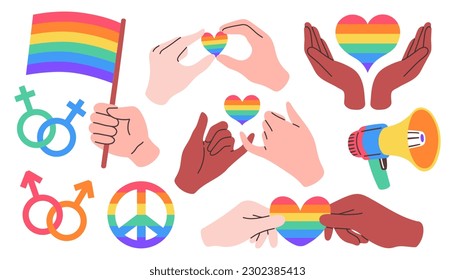 Symbol of the LGBT community. Set of LGBT pride or Rainbow elements in various shapes design.LGBT flag or Rainbow flag.