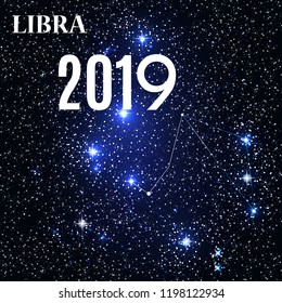 Symbol: Libra Zodiac Sign with the New Year and Christmas 2019. Vector Illustration. EPS10