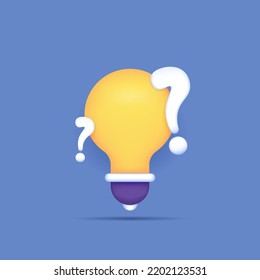 symbol of a light bulb and a question mark. icons about bright ideas, solutions, answers to questions, problem solving. FAQs. 3d and realistic concept design. graphic elements