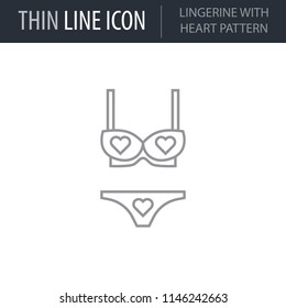Symbol of Lingerine With Heart Pattern. Thin line Icon of Saint Valentin Lineal. Stroke Pictogram Graphic for Web Design. Quality Outline Vector Symbol Concept. Premium Mono Linear Beautiful