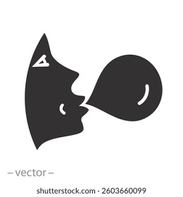symbol of lips blowing gum bubble, bubblegum icon, flat vector illustration