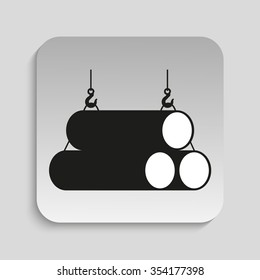 Symbol. Loading crane steel pipe. Vector icon.