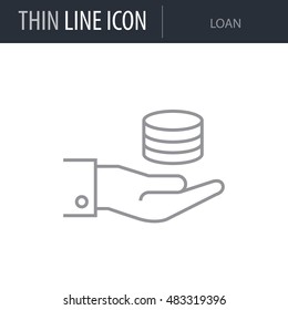 Symbol of Loan Thin line Icon of Banking and Finance. Stroke Pictogram Graphic for Web Design. Quality Outline Vector Symbol Concept. Premium Mono Linear Beautiful Plain Laconic Logo