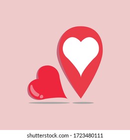 The symbol of the location of the sign of love.  Isolated on pink background.