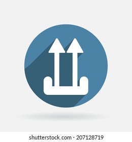 the symbol of the logistic icon. two arrow up sign. Circle blue icon with shadow.