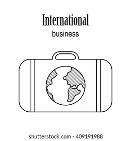 The symbol for the logo - the concept of international business. Linear contour icon is a suitcase with globe. Logo for international companies -  travel,hotels, transportation, airlines and so on