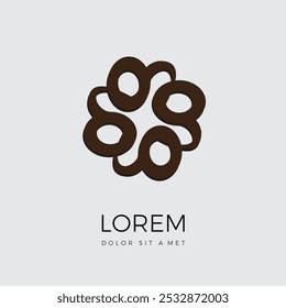The symbol or logo is four rotating abstract circles