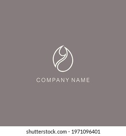 A symbol or logo of a simple, minimalistic, stylized flower bud shape, consisting of two elements. Made with a thin line. Vector illustration