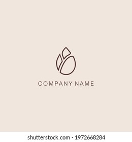 A symbol or logo of a simple, minimalistic, stylized flower bud shape, consisting of three-element. Made with a thin line. Vector illustration