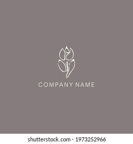 A symbol or logo of a simple, minimalistic, stylized tulip or flower bud shape, composed of several elements. Made with a thin contour line.