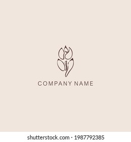 A symbol or logo of a simple, minimalistic, stylized tulip or flower bud shape, composed of several elements. Made with a thin contour line. Vector illustration