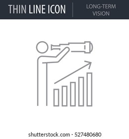 Symbol of Long-term Vision Thin line Icon of Global Business. Stroke Pictogram Graphic for Web Design. Quality Outline Vector Symbol Concept. Premium Mono Linear Beautiful Plain Laconic Logo