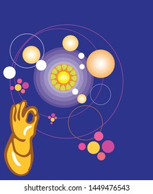 symbol of lord Buddha lift hand and sermon Ariyasatai 4 to speak the truth in the universe