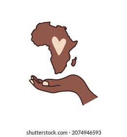 Symbol of love for Africa. Hand holds the African continent. Afrocentric concept. Kwanzaa style