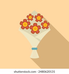 Symbol of love and appreciation featuring colorful flowers wrapped in paper and tied with a blue ribbon