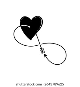 Símbolo de amor com uma flecha e uma alça infinita conectada, representando afeto e devoção eternos