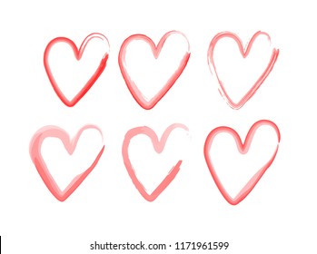Symbol of love by watercolor.set of hearts with a brush, drawing by hand. Vector grunge style icons.
