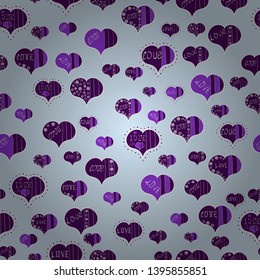 Symbol of love for the gift packages. Seamless Valentines Day background of neutral, purple, white hearts. Flower petal in shape of heart. Transparent vector effect. Decor element for greeting cards.