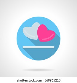 Symbol of love. Gray and pink hearts couple. Valentines day concept. Dating and wedding. Blue round flat style vector icon. Element for web design, business, mobile app.