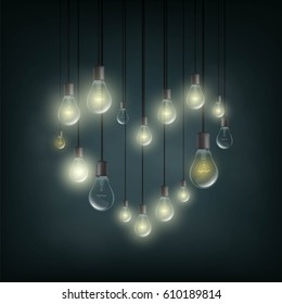 Symbol of love is a heart made of electric bulbs. Stock vector illustration.