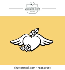 A symbol of love. Heart with wings. Vector illustration in retro style. Isolated on white background. On Valentine's Day.