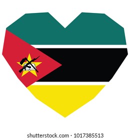 symbol of love for his country. icon for Independence Day. Flag of Mozambique in the shape of Heart, eps 10 vector. detailed illustration of a grungy heart with patriotic Mozambique flag.