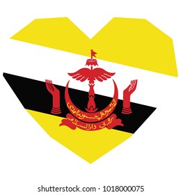 symbol of love for his country. icon for Independence Day. Flag of Brunei in the shape of Heart. eps 10 vector. detailed illustration of a grungy heart with patriotic Brunei flag.