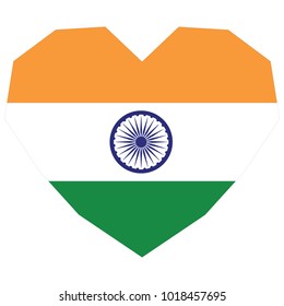 symbol of love for his country. icon for Independence Day. Flag of India in the shape of Heart. eps 10 vector. detailed illustration of a grungy heart with patriotic India flag.