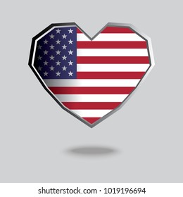 symbol of love for his country. icon for Independence Day. Flag of United States in the shape of Heart. eps 10 vector. detailed illustration of a grungy heart with patriotic United States flag.