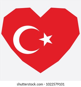 symbol of love for his country. icon for Independence Day. Flag of Turkey in the shape of Heart. eps 10 vector. detailed illustration of a grungy heart with patriotic Turkey flag.