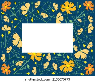 Symbol of Love, Illustration Frame of Bright and Beautiful Orange Cosmos Flowers or Cosmos Bipinnatus Isolated on White Background.
