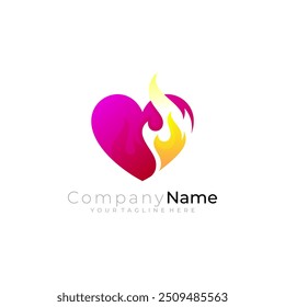Symbol love logo and fire design combination, danger of heart burn