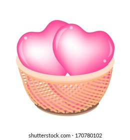 A Symbol of Love and Luxury, Illustration of Two Lovely Pink Heart on A Beautiful Wicker Basket for Someone Special. 