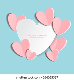 Symbol of love on sweet blue background, greeting card, Flat design Happy Valentines. can be add text. vector  illustration