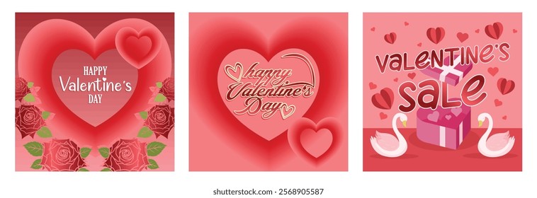 Symbol of love in pink. Valentine's Day, February 14. A gift box, and heart shaped balloon. Valentines Day concept. Set flat vector illustration.