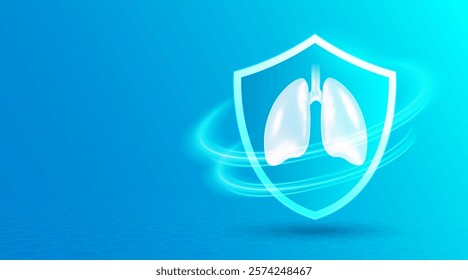 Symbol of lung health protection in a radiant shield. Clean air and refreshing flow in a modern design. Perfect for health and hygiene themes.