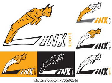 a symbol of a lynx jumping with a falling shadow and an inscription