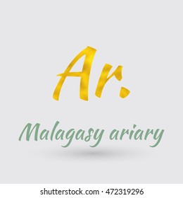 Symbol of the Madagascar Currency with Golden Texture.Vector EPS 10
