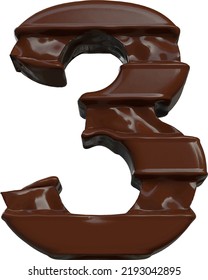 Symbol made of chocolate 3d. number 3