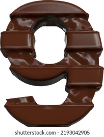 Symbol made of chocolate 3d. number 9
