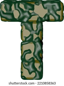 Symbol made of green camouflage. letter t