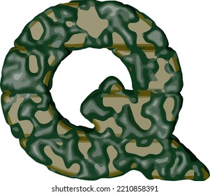 Symbol made of green camouflage. letter q